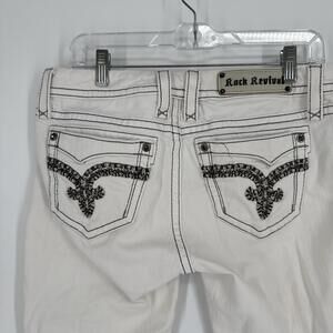 Rock Revival White Jeans with Black Embroidery